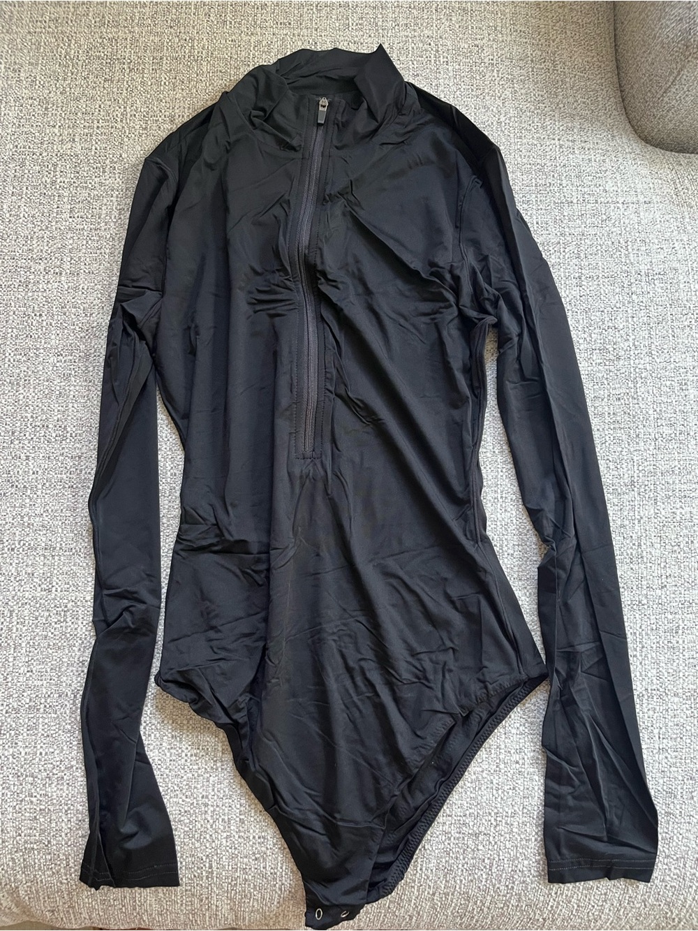 Black Small Long-Sleeve Bodysuit with Front Zip